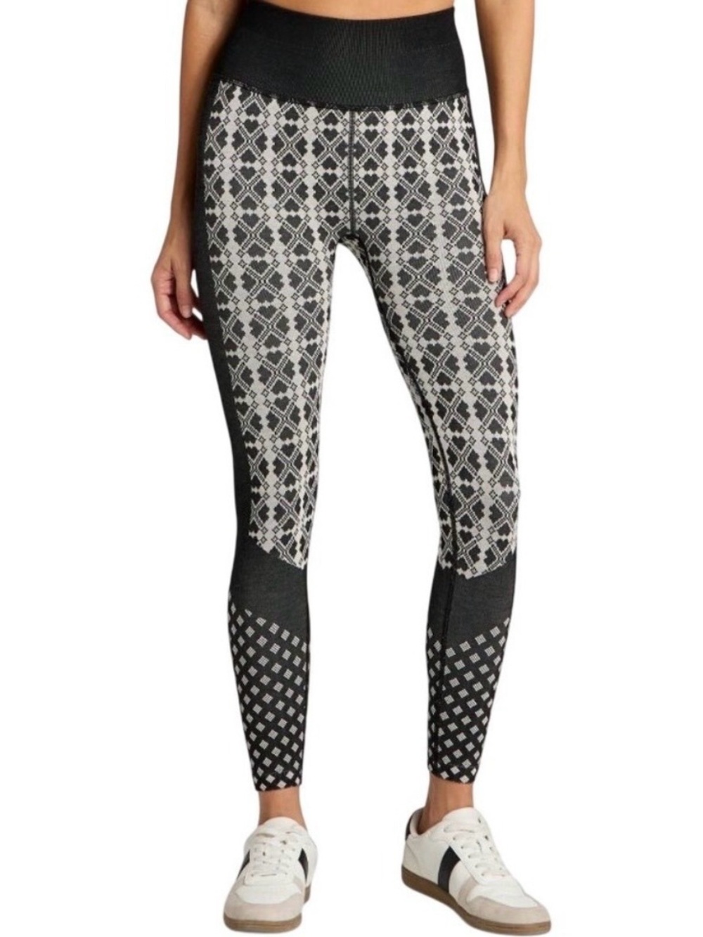 Seamless High Rise Leggings Black White Geometric Print Yoga Pants Workout Large